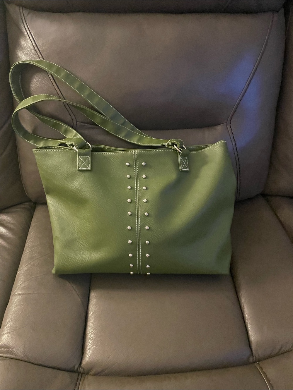 Olive Green Studded Shoulder Tote